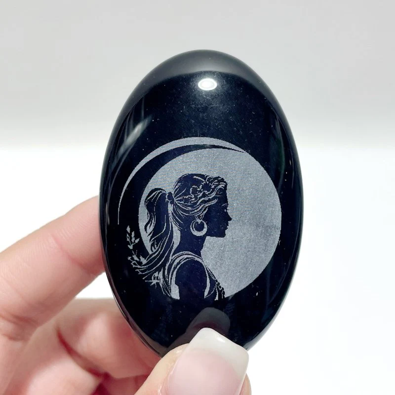 Black Obsidian Engraved Twelve Olympians Palm Stone Wholesale - Image 8