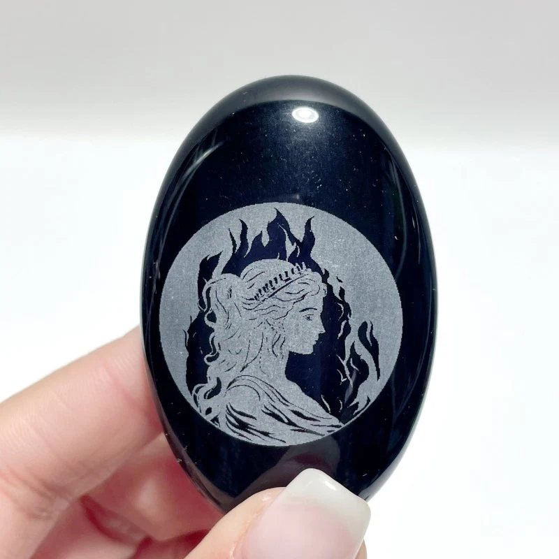 Black Obsidian Engraved Twelve Olympians Palm Stone Wholesale - Image 9