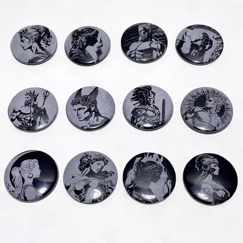 Obsidian Engraved Twelve Olympians Round Slices DIY Accessories Wholesale