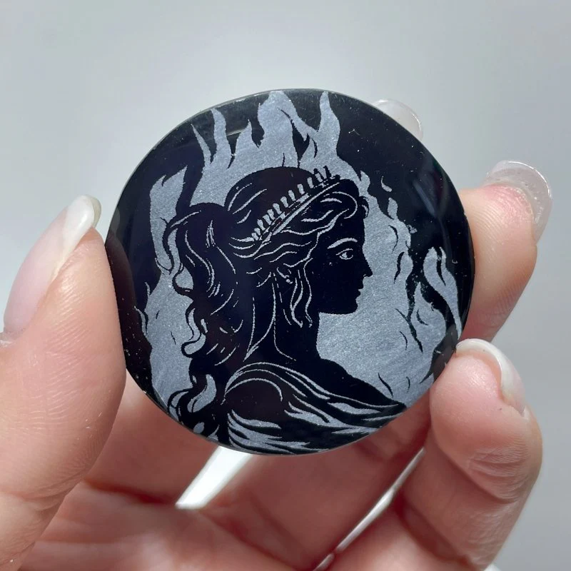 Obsidian Engraved Twelve Olympians Round Slices DIY Accessories Wholesale - Image 13