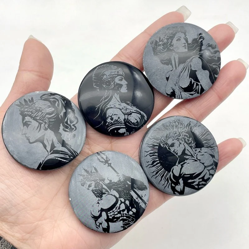 Obsidian Engraved Twelve Olympians Round Slices DIY Accessories Wholesale - Image 2