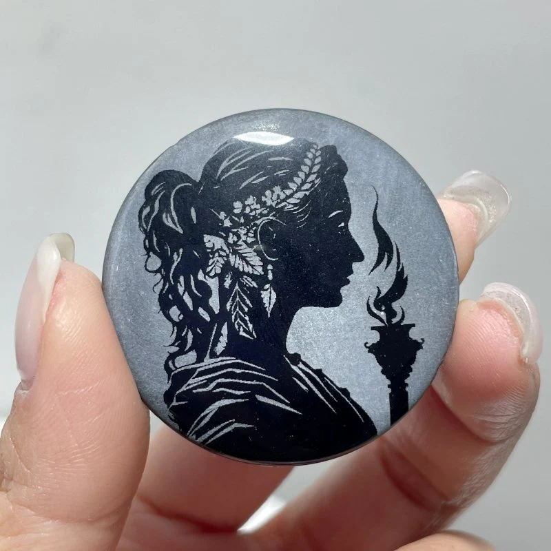 Obsidian Engraved Twelve Olympians Round Slices DIY Accessories Wholesale - Image 4