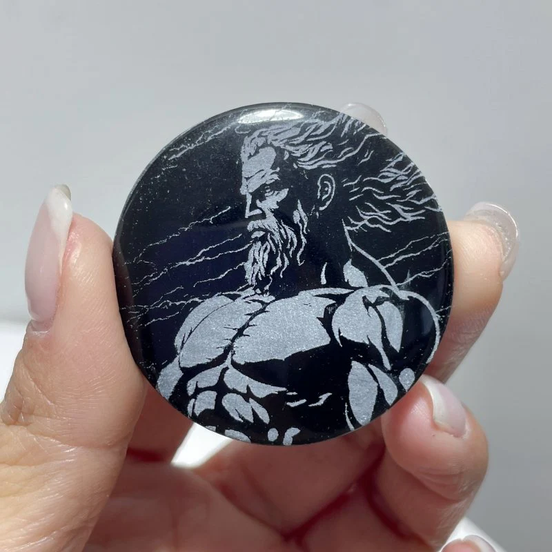 Obsidian Engraved Twelve Olympians Round Slices DIY Accessories Wholesale - Image 5