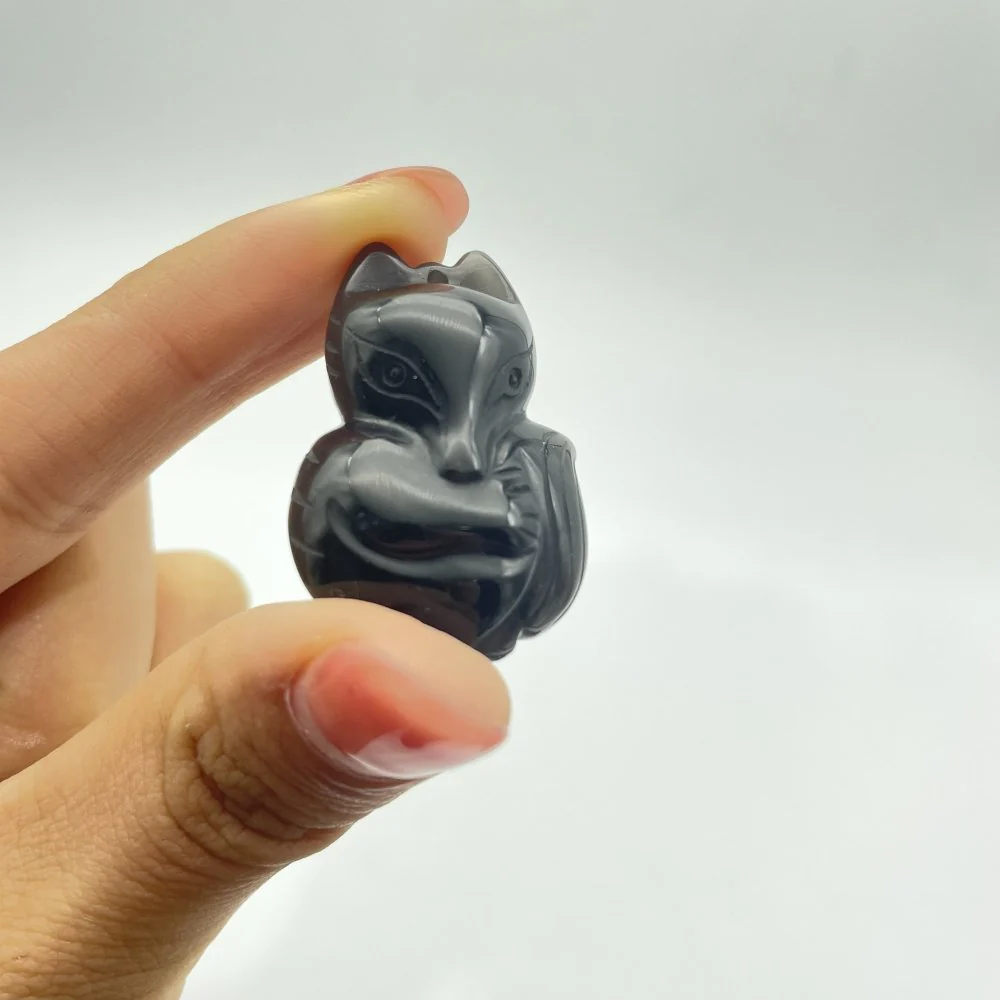 Silver Obsidian Fox Pendant Carving Wholesale - Image 3