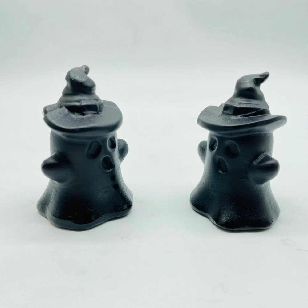 Black Obsidian Ghost With Wizard Hat Carving Wholesale - Image 2