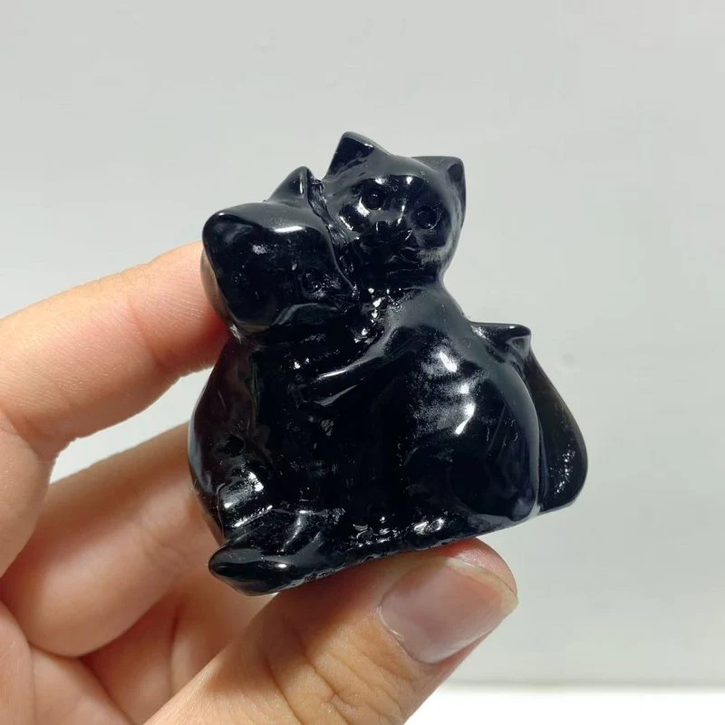 Obsidian Green Jade Cuddle Cat Carving Wholesale - Image 2