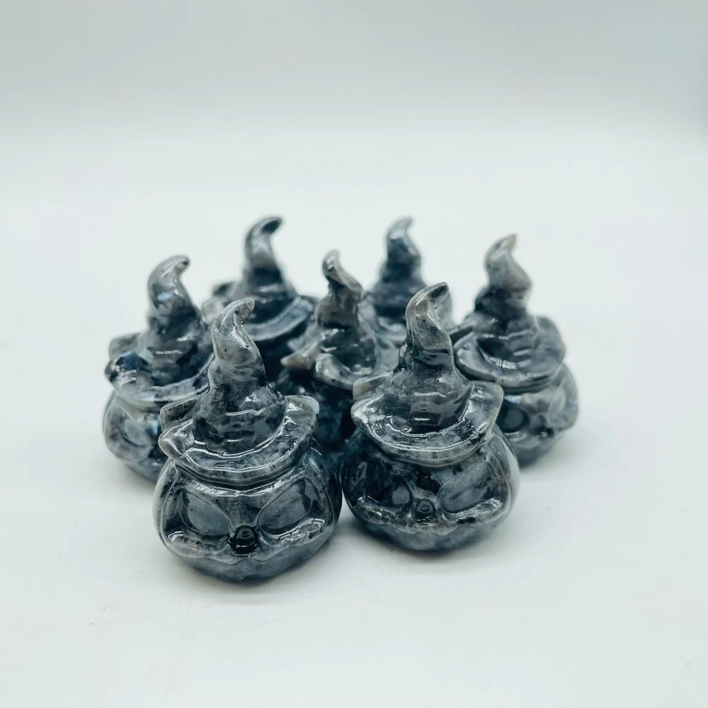 Obsidian & Larvikite Pumpkin Wizard Carving Wholesale - Image 2