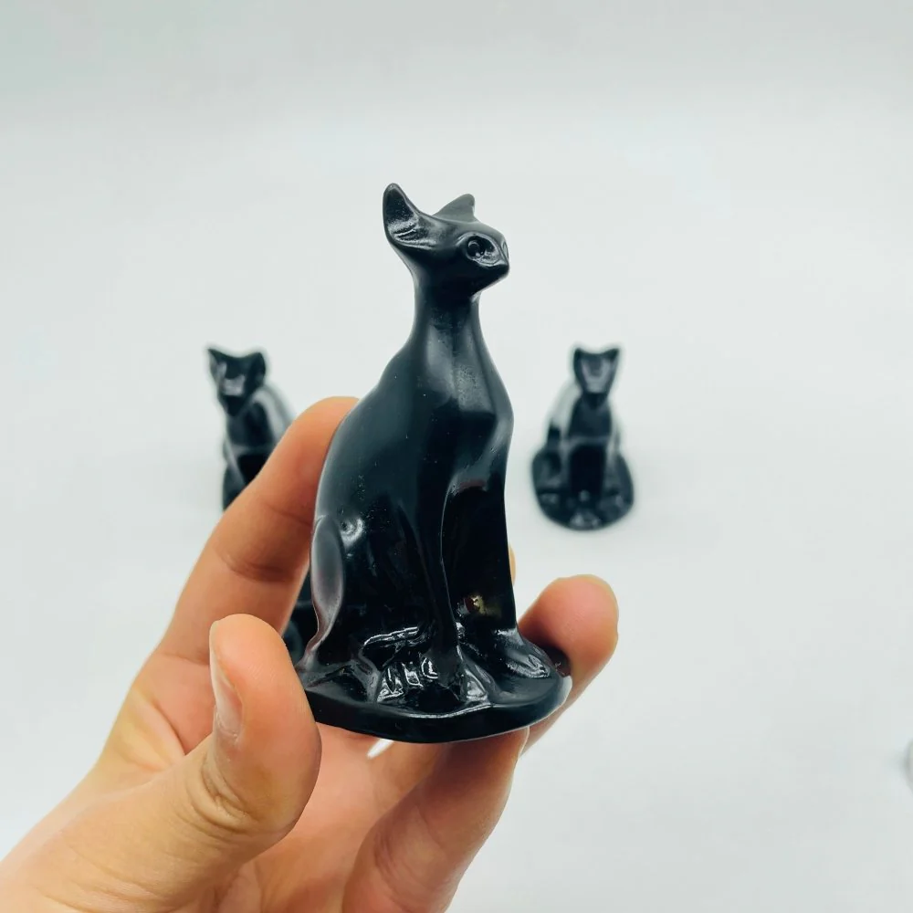 Black Obsidian Sphynx Hairless Cat Carving Animal Wholesale - Image 4