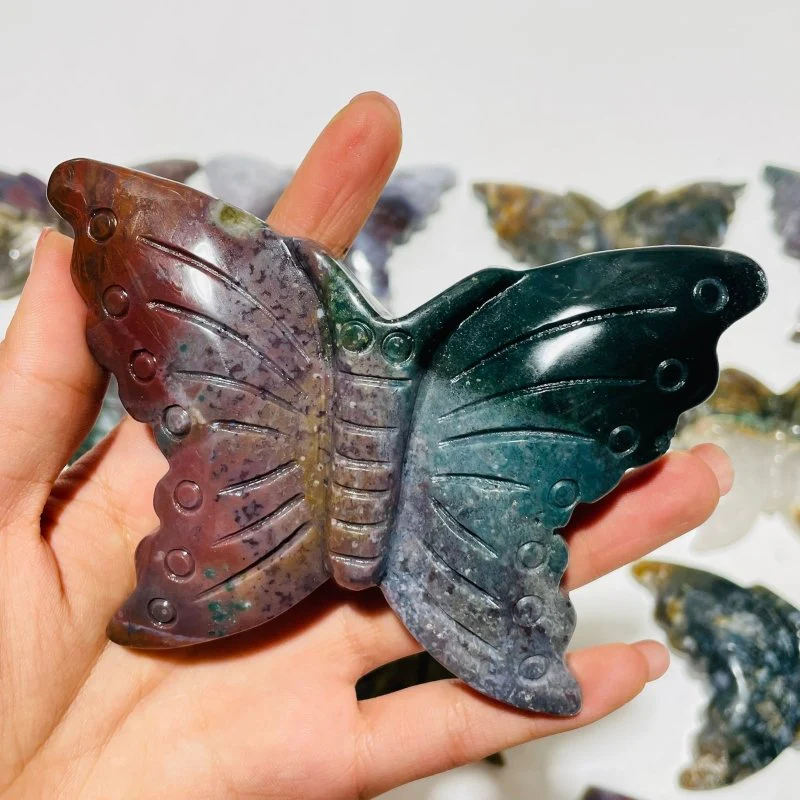 13 Pieces Colourful Ocean Jasper Large Butterfly Carving - Image 6