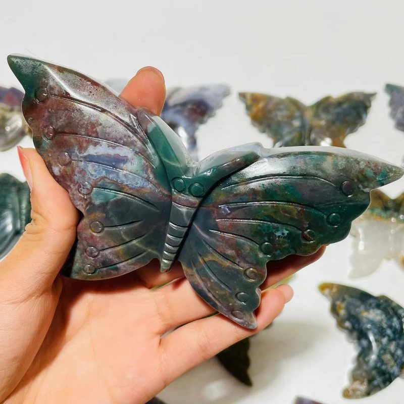 13 Pieces Colourful Ocean Jasper Large Butterfly Carving - Image 7