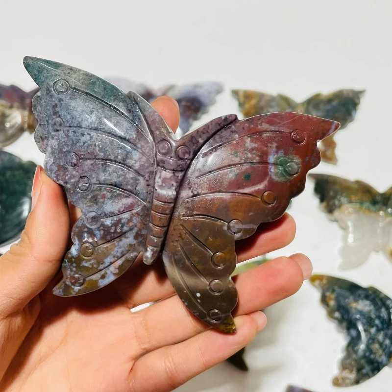 13 Pieces Colourful Ocean Jasper Large Butterfly Carving - Image 8