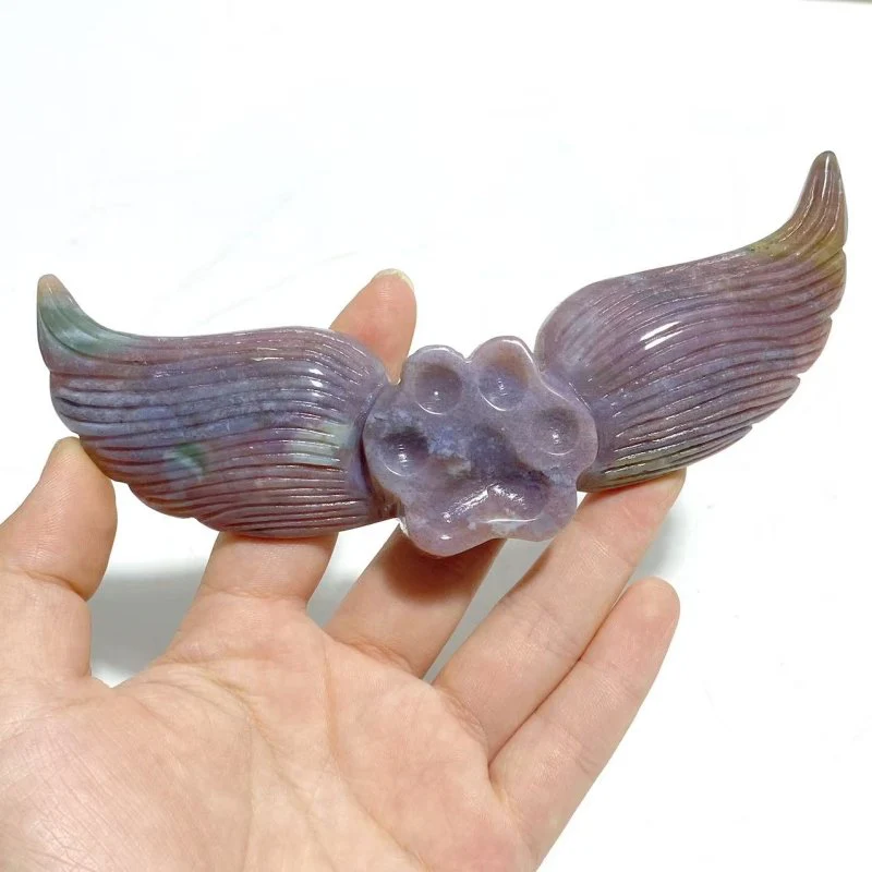 6 Pairs Ocean Jasper Cat Paw Wing Carving With Stand - Image 3