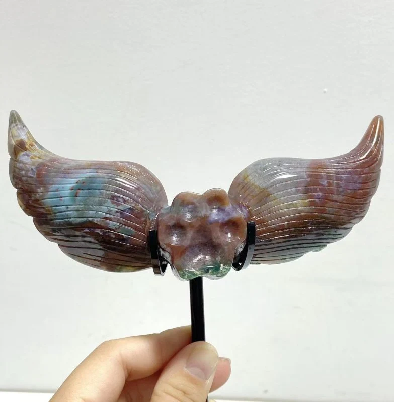 6 Pairs Ocean Jasper Cat Paw Wing Carving With Stand - Image 4
