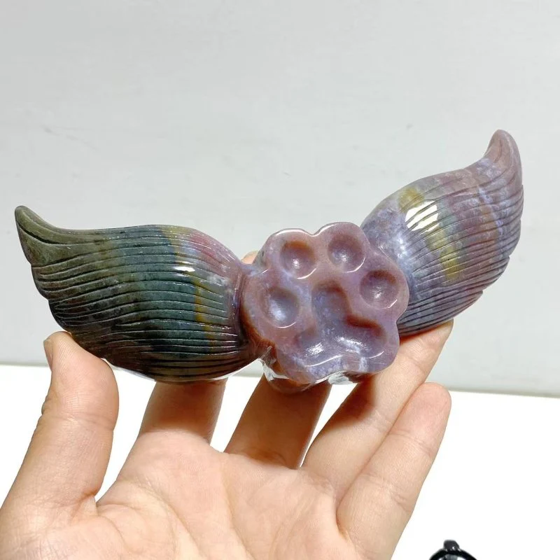 6 Pairs Ocean Jasper Cat Paw Wing Carving With Stand - Image 6
