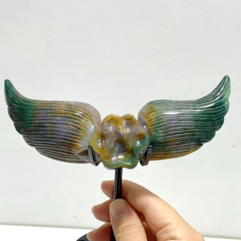 6 Pairs Ocean Jasper Cat Paw Wing Carving With Stand - Image 7