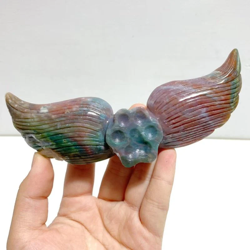 6 Pairs Unique Ocean Jasper Cat Paws Wing Carving With Stand - Image 3