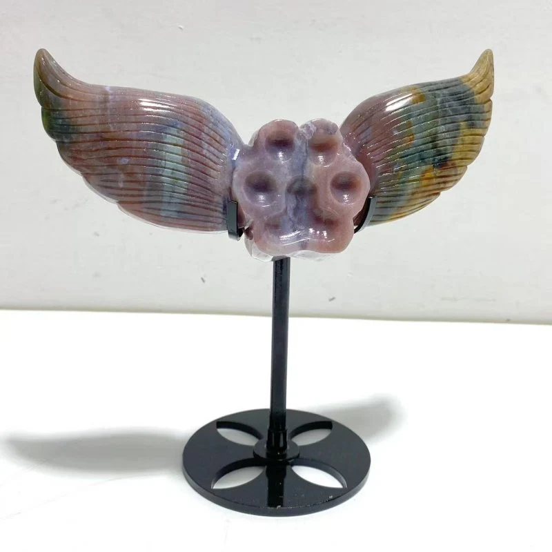 6 Pairs Unique Ocean Jasper Cat Paws Wing Carving With Stand - Image 5