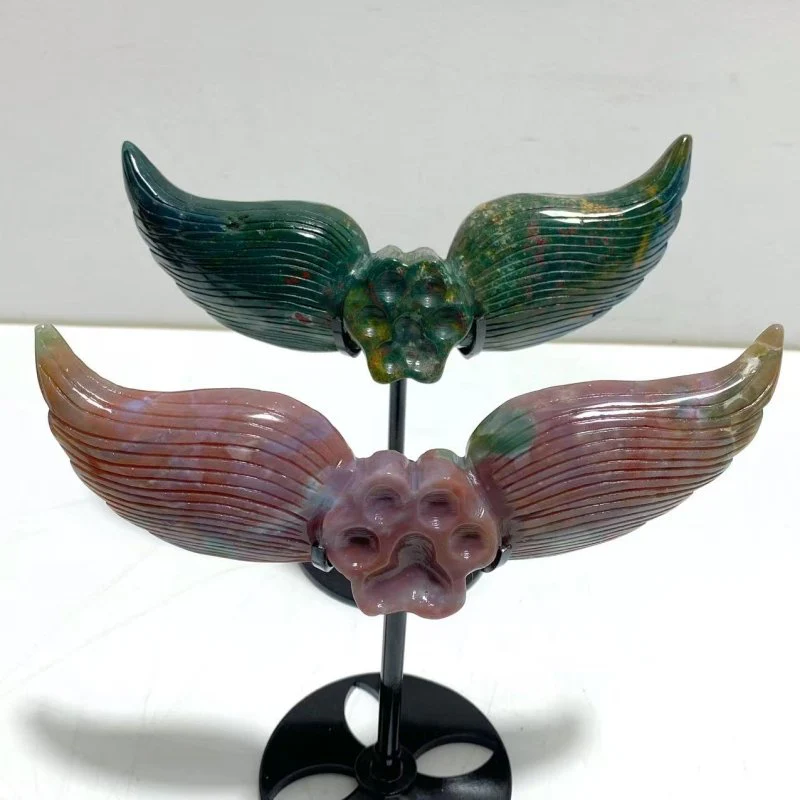6 Pairs Unique Ocean Jasper Cat Paws Wing Carving With Stand - Image 6