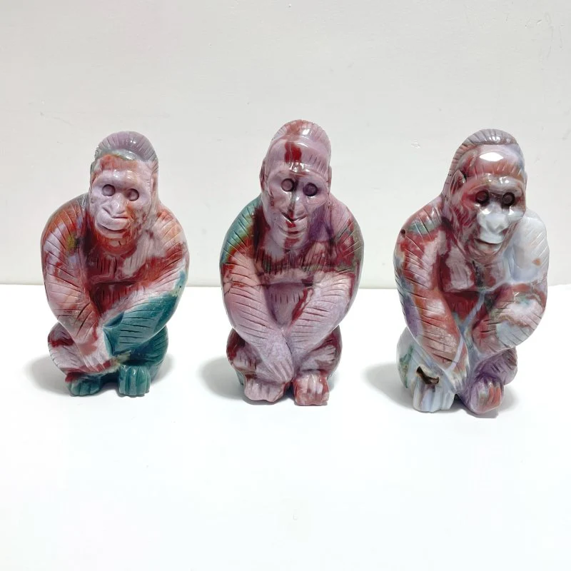 3 Pieces Ocean Jasper Chimpanzees Carving(Defect) Clearance
