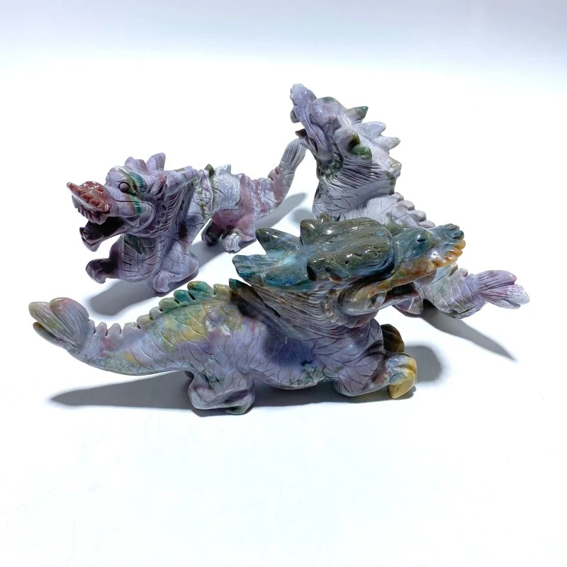 3 Pieces Ocean Jasper China Dragon Carving