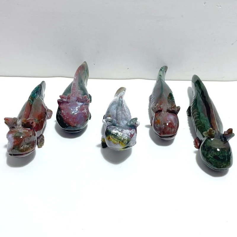 5 Pieces Ocean Jasper Newt Carving