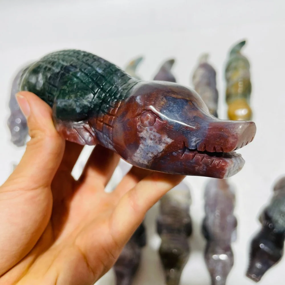 14 Pieces Ocean Jasper Crocodile Carving - Image 6
