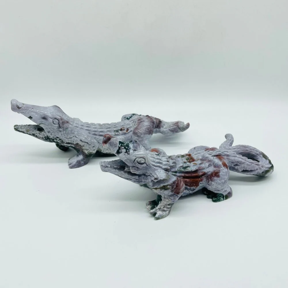2 Pieces Ocean Jasper Crocodile Carving