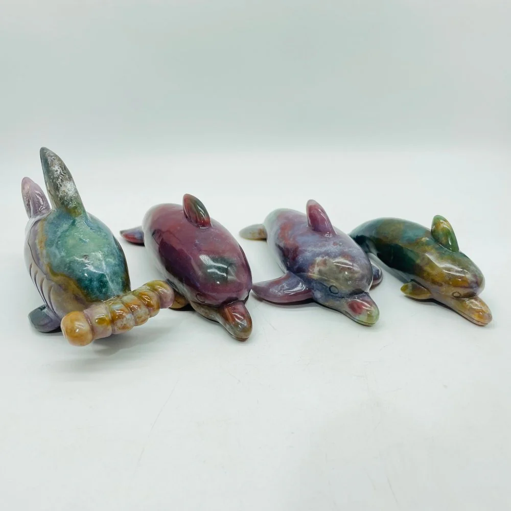 4 Pieces Ocean Jasper Dolphin Fish Carving - Image 2