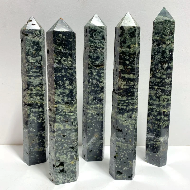 5 Pieces Large Green Sea Jasper Druzy Geode Points - Image 2