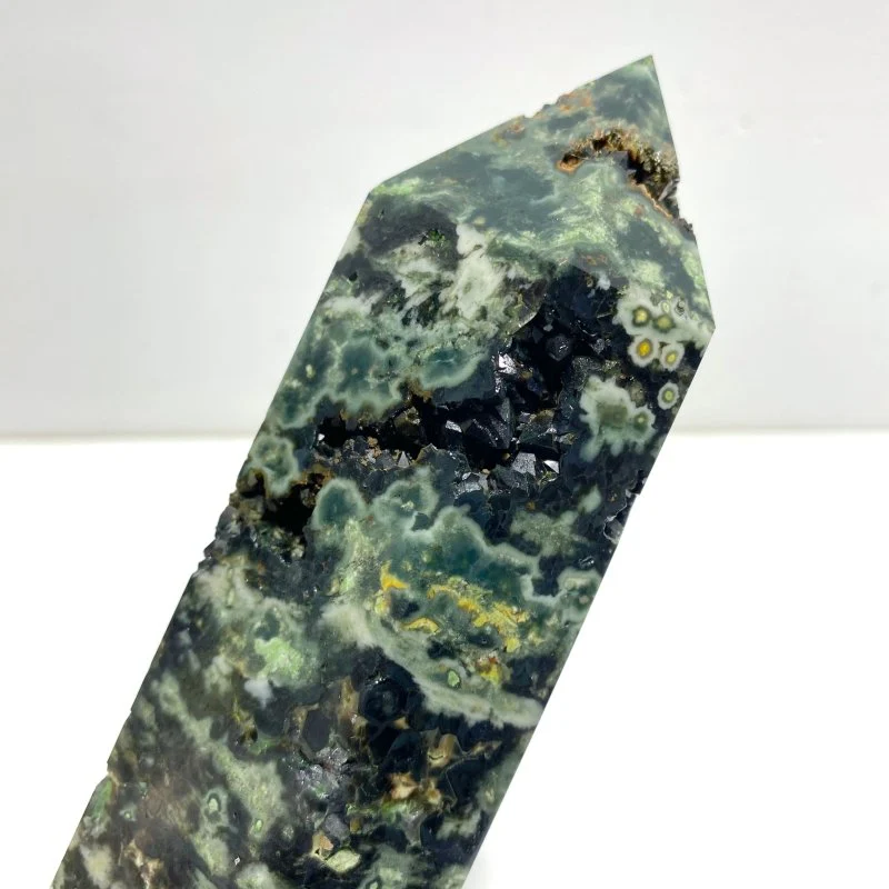 5 Pieces Large Green Sea Jasper Druzy Geode Points - Image 5