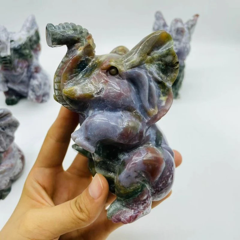 6 Pieces Large Ocean Jasper Elephant Carving - Image 3