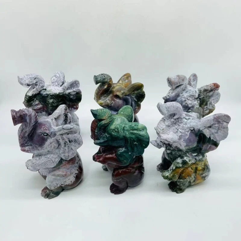 6 Pieces Large Ocean Jasper Elephant Carving - Image 4