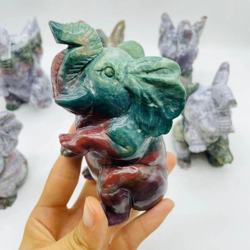 6 Pieces Large Ocean Jasper Elephant Carving - Image 5