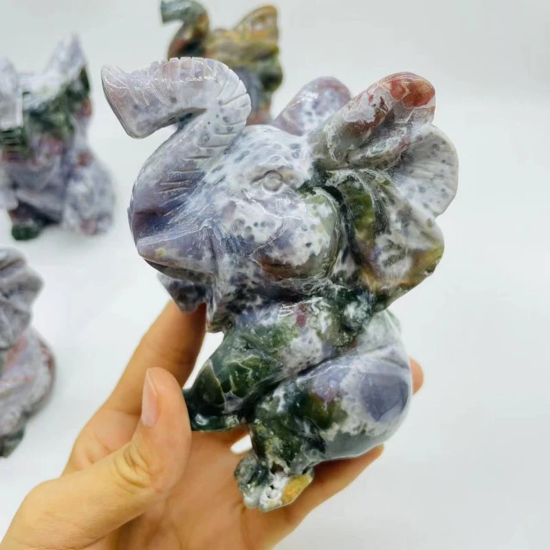 6 Pieces Large Ocean Jasper Elephant Carving - Image 7