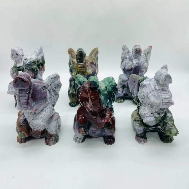 6 Pieces Large Ocean Jasper Elephant Carving - Image 8