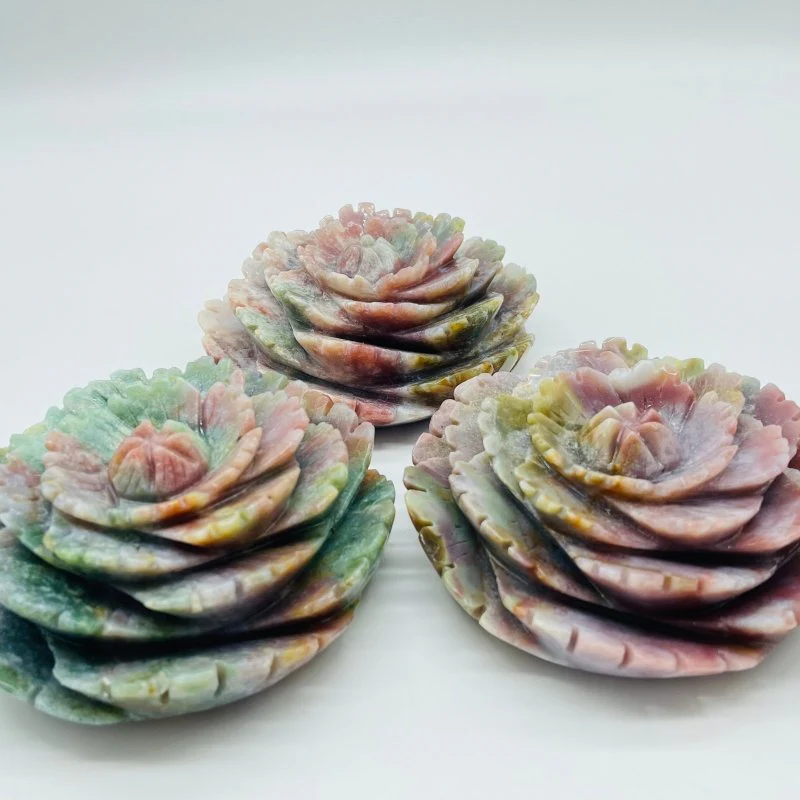 Beautiful Ocean Jasper Lotus Flower Carving Wholesale - Image 2
