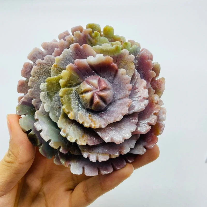 Beautiful Ocean Jasper Lotus Flower Carving Wholesale - Image 4