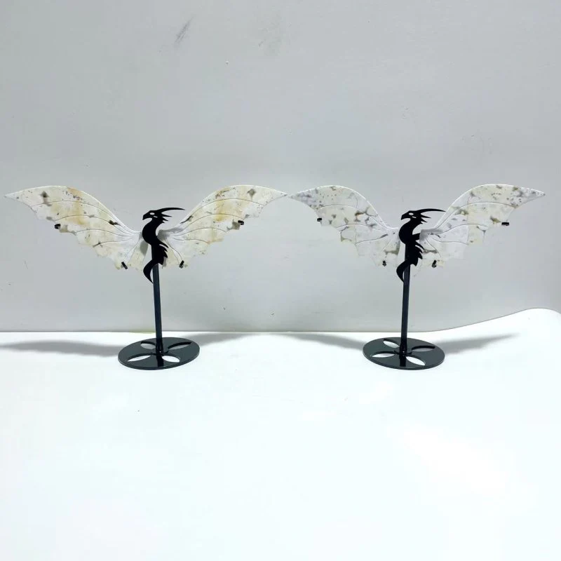 2 Pairs 8th Vein Ocean Jasper Flying Dragon Wing With Stand