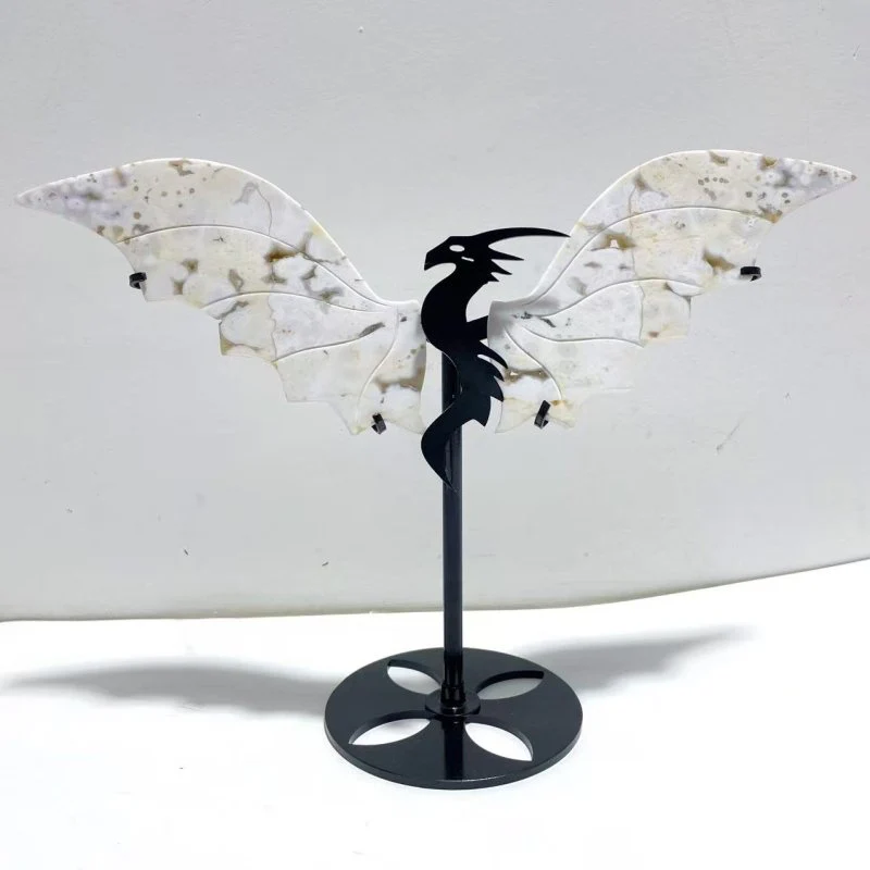 2 Pairs 8th Vein Ocean Jasper Flying Dragon Wing With Stand - Image 2