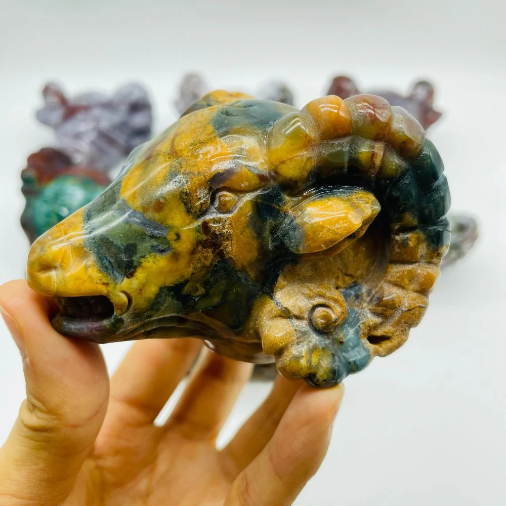 7 Pieces Ocean Jasper Goat Head Carving