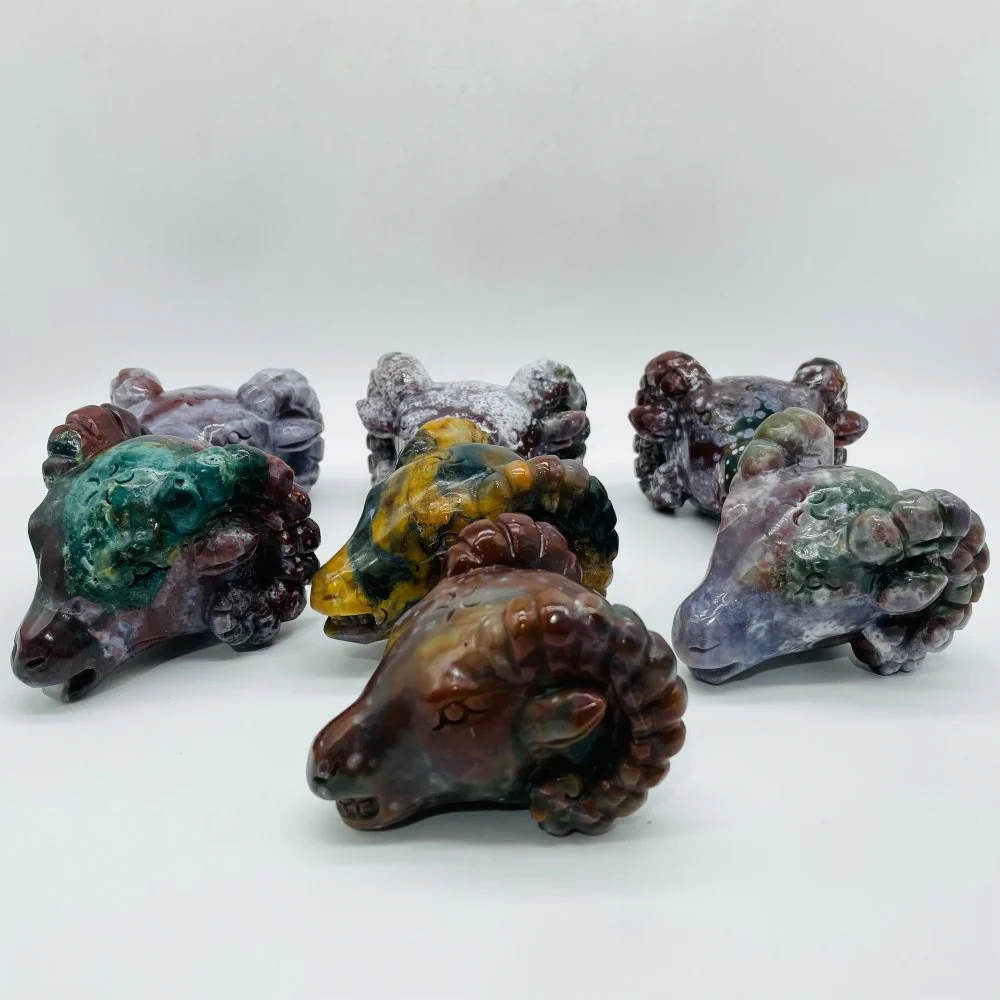 7 Pieces Ocean Jasper Goat Head Carving - Image 7