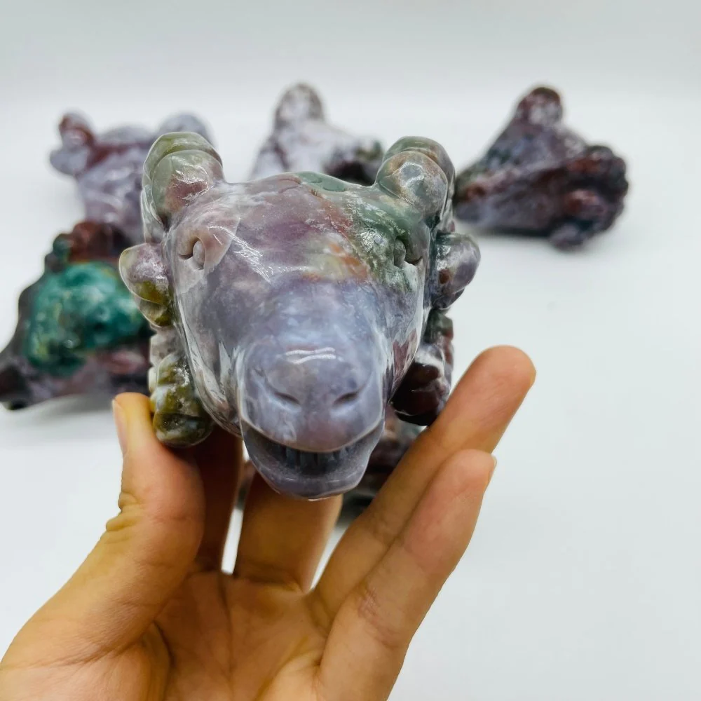 7 Pieces Ocean Jasper Goat Head Carving - Image 8