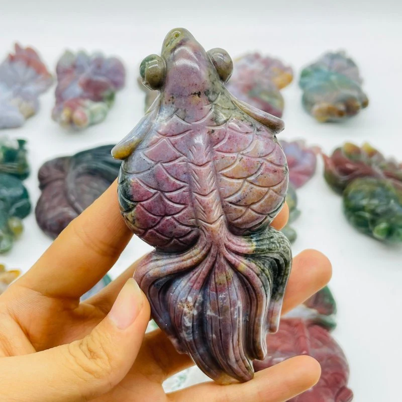 15 Pieces Ocean Jasper Beautiful Goldfish Carving - Image 2