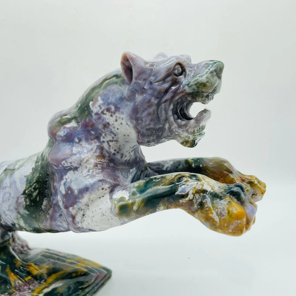 Unique Ocean Jasper Jumping Leopard Panther Carving - Image 3