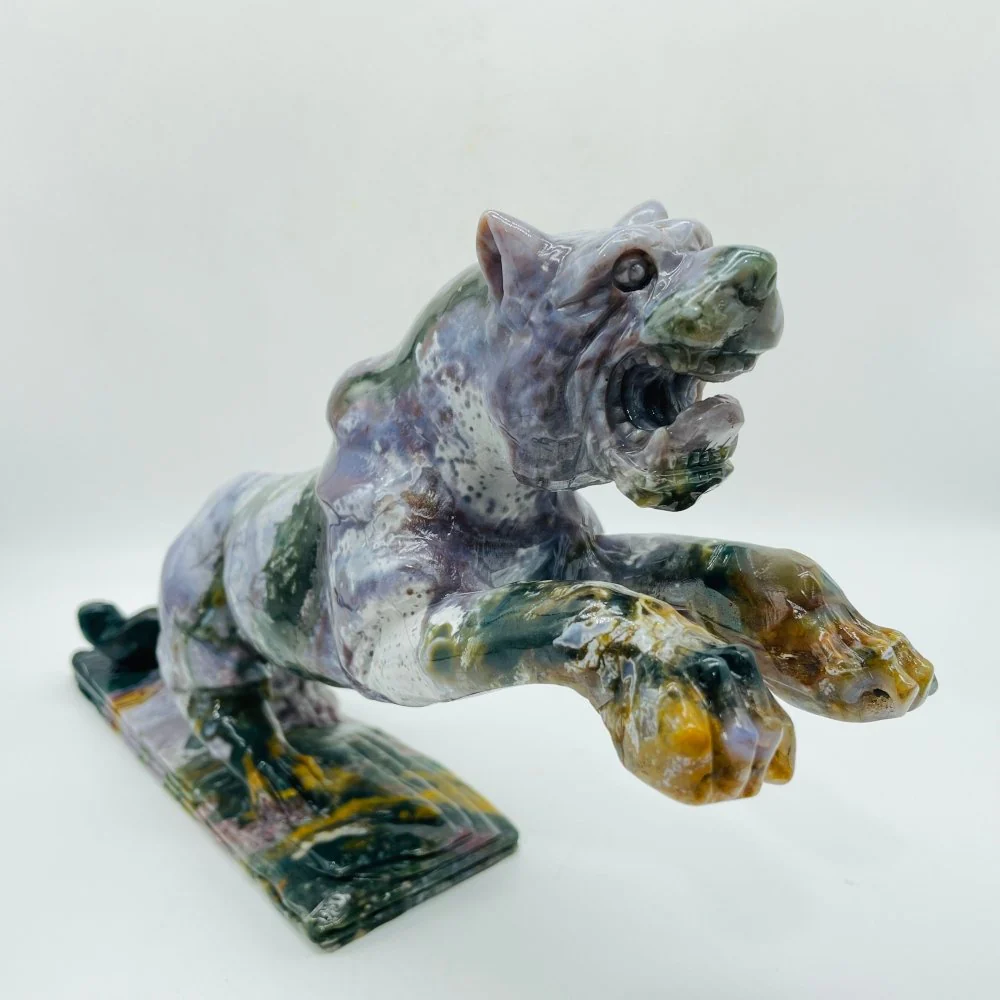 Unique Ocean Jasper Jumping Leopard Panther Carving - Image 4