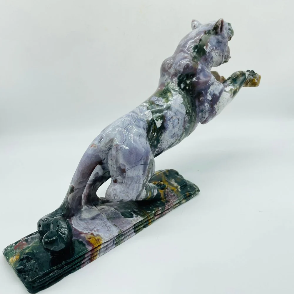 Unique Ocean Jasper Jumping Leopard Panther Carving - Image 5