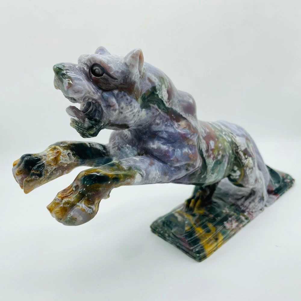 Unique Ocean Jasper Jumping Leopard Panther Carving - Image 6