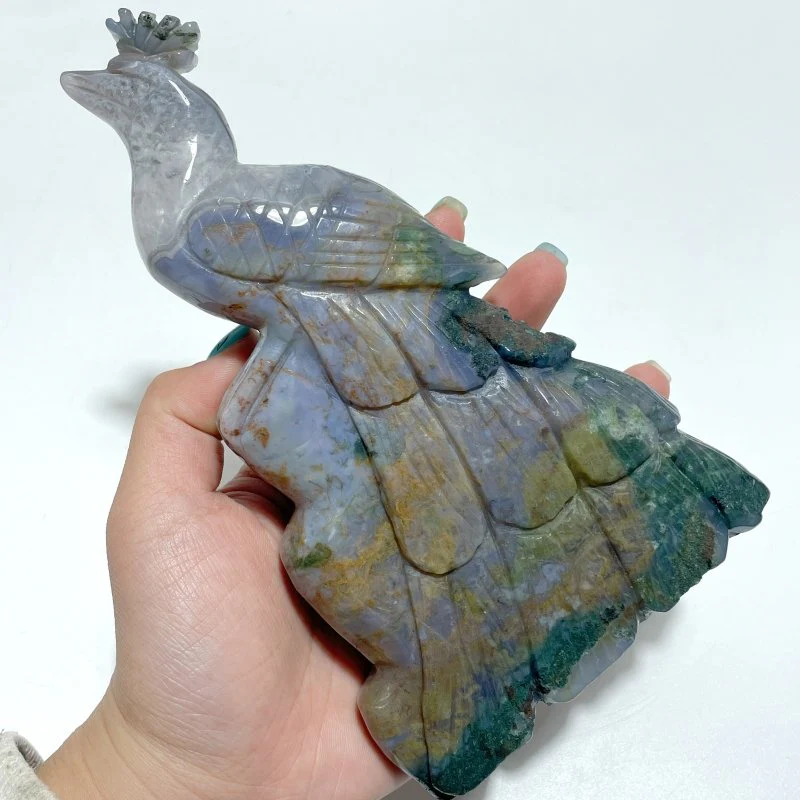 4 Pieces Ocean Jasper Peacock Peafowl Carving - Image 3