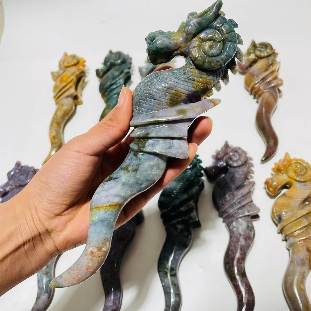 11 Pieces Ocean Jasper Seahorse Carving - Image 5