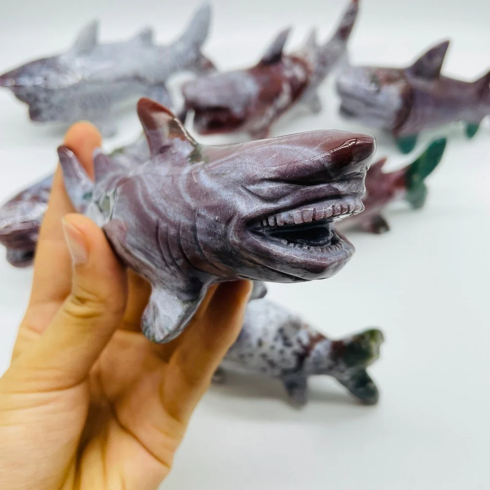 7 Pieces Ocean Jasper Shark Carving - Image 3